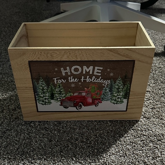 Home for the Holidays Wooden Storage Box with Red Truck Design - Picture 2 of 8